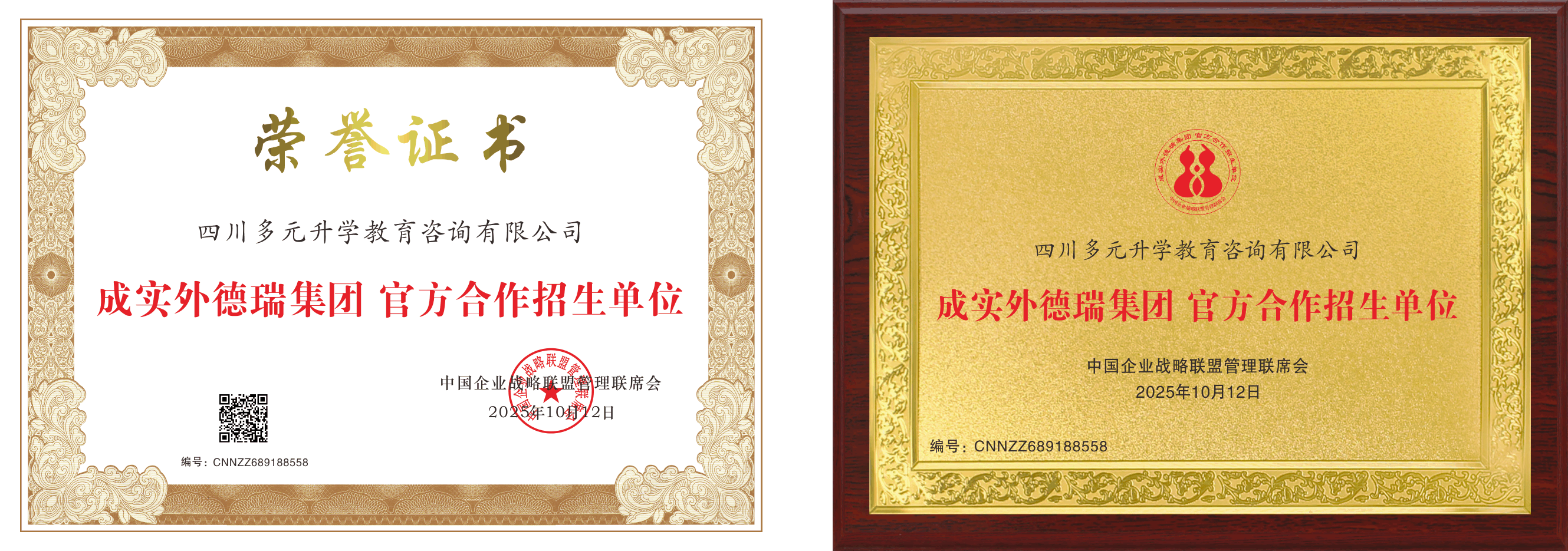 成实外德瑞集团官方合作招生单位证书资料